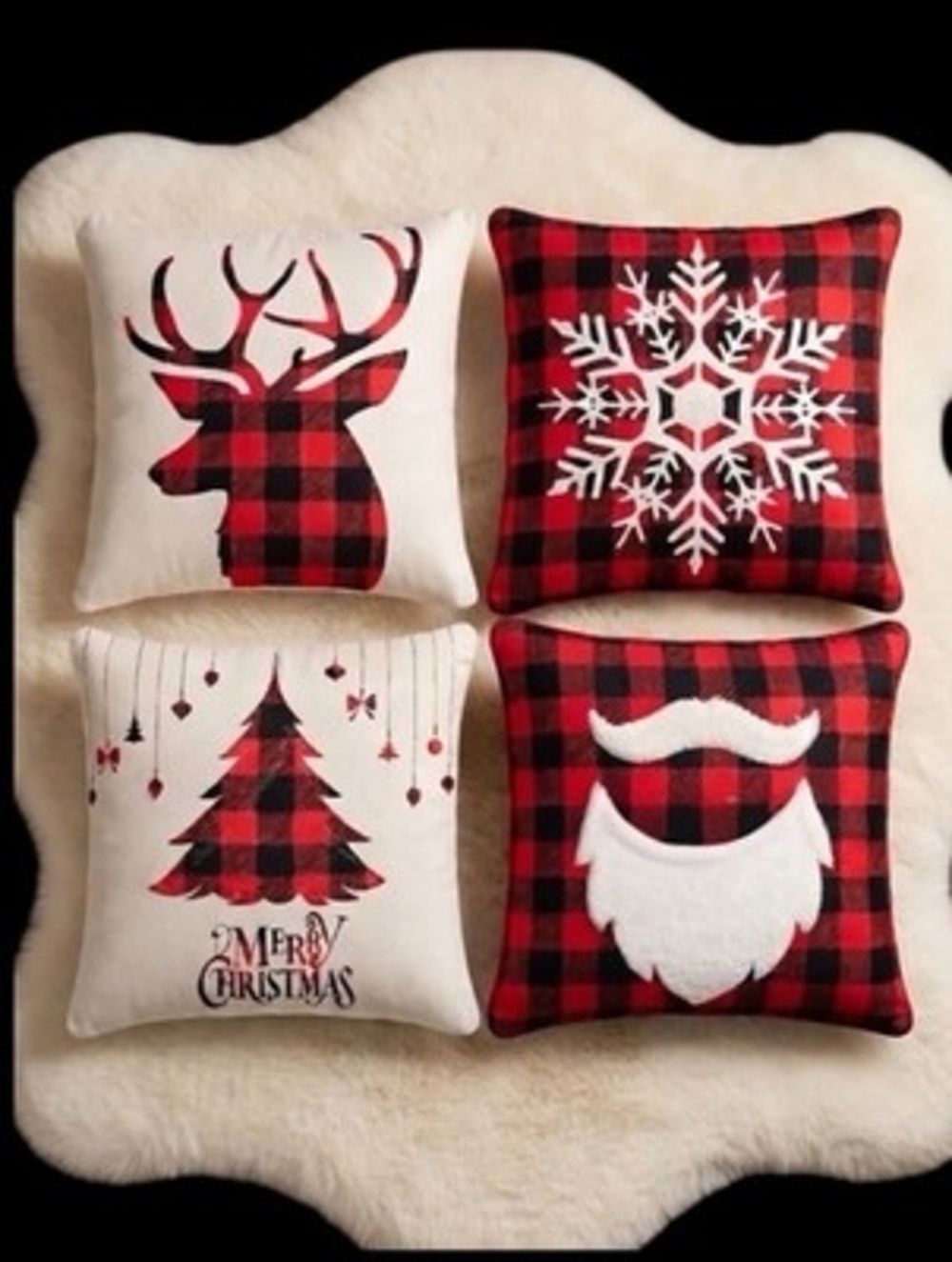4-Pack 18"x18" Christmas Pillow Covers Buffalo Plaid Holiday Patterns Red Beige